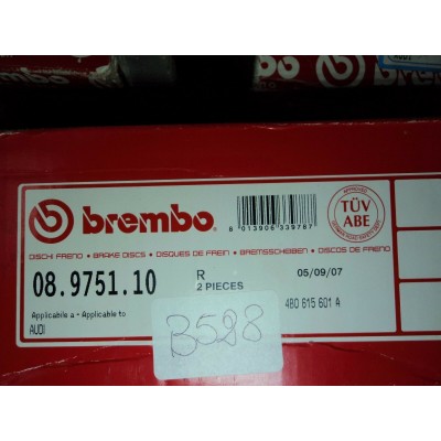 B528 - BREMBO 08.9751.10 COPPIA DISCHI FRENO POSTERIORI AUDI A6 A4 480615601A