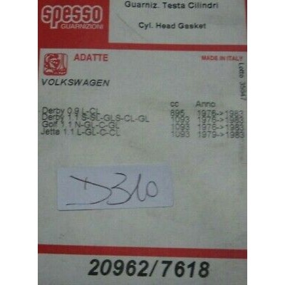 D310 - GUARNIZIONE TESTATA VOLKSWAGEN DERBY GOLF JETTA 0.9 1.1-0