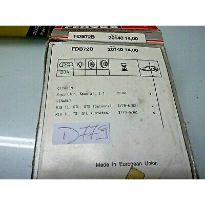 D779 - SET PASTIGLIE PATTINI FRENI - FDB72B CITROEN VISA RENAULT 18  ANTERIORI-0