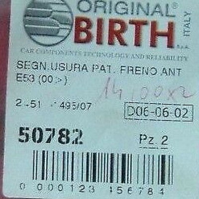 F415 - SENSORE USURA PASTIGLIE BIRTH 50782 ANTERIORI BMW X5 E53-0