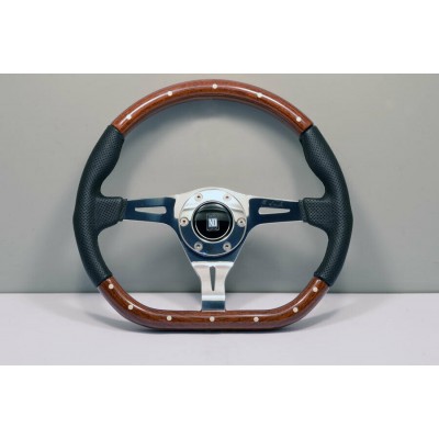 VOLANTE NARDI - KALLISTA PELLE TRAFORATA E MOGANO RIVETTI - Ø 350mm 5055.35.3000