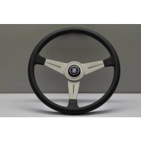 VOLANTE NARDI - PELLE NERA RAZZE anodizzate bianche - Ø 390mm 6061.39.1001